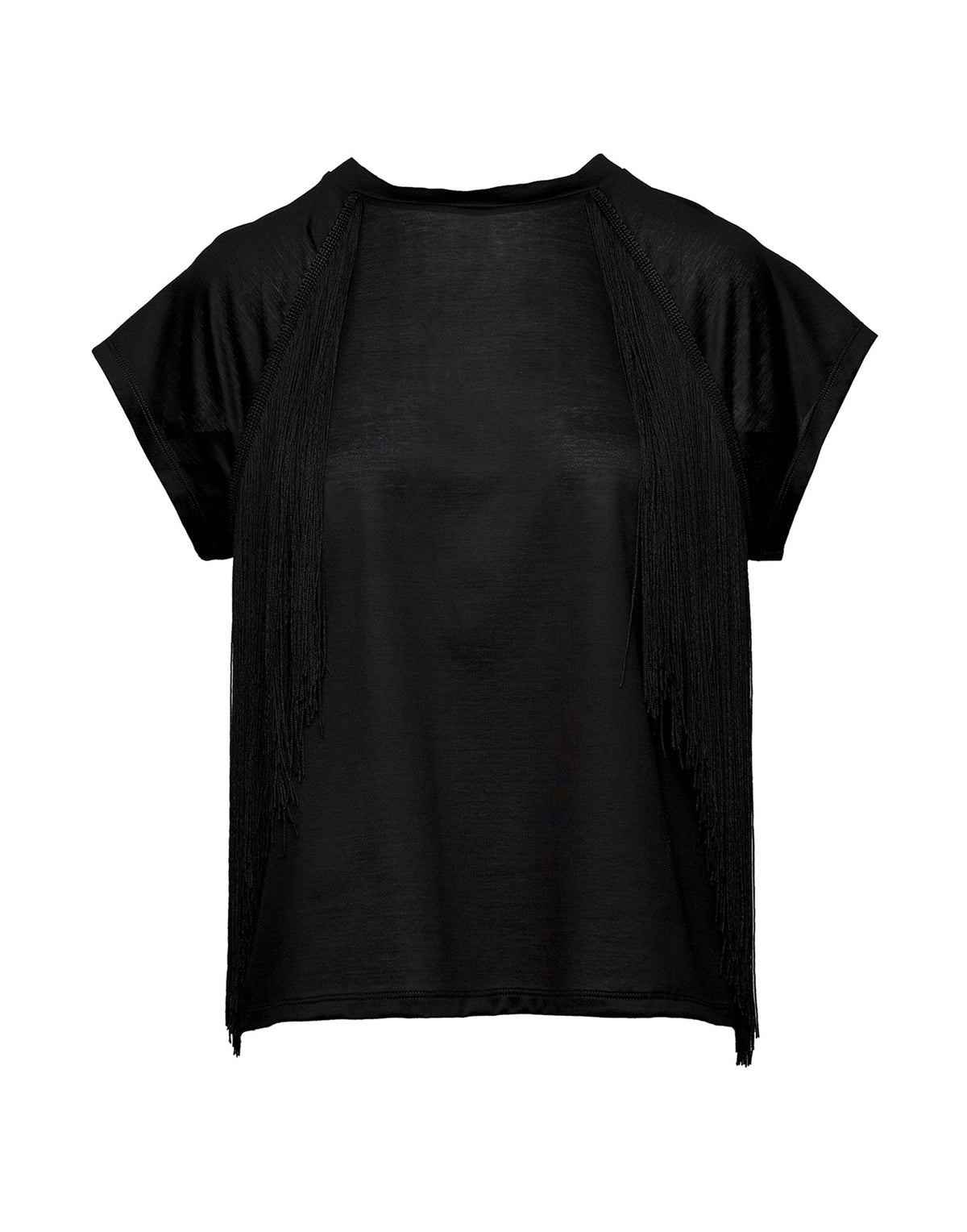 DOUUOD T-shirt in Cotone Makò con Frange Nera