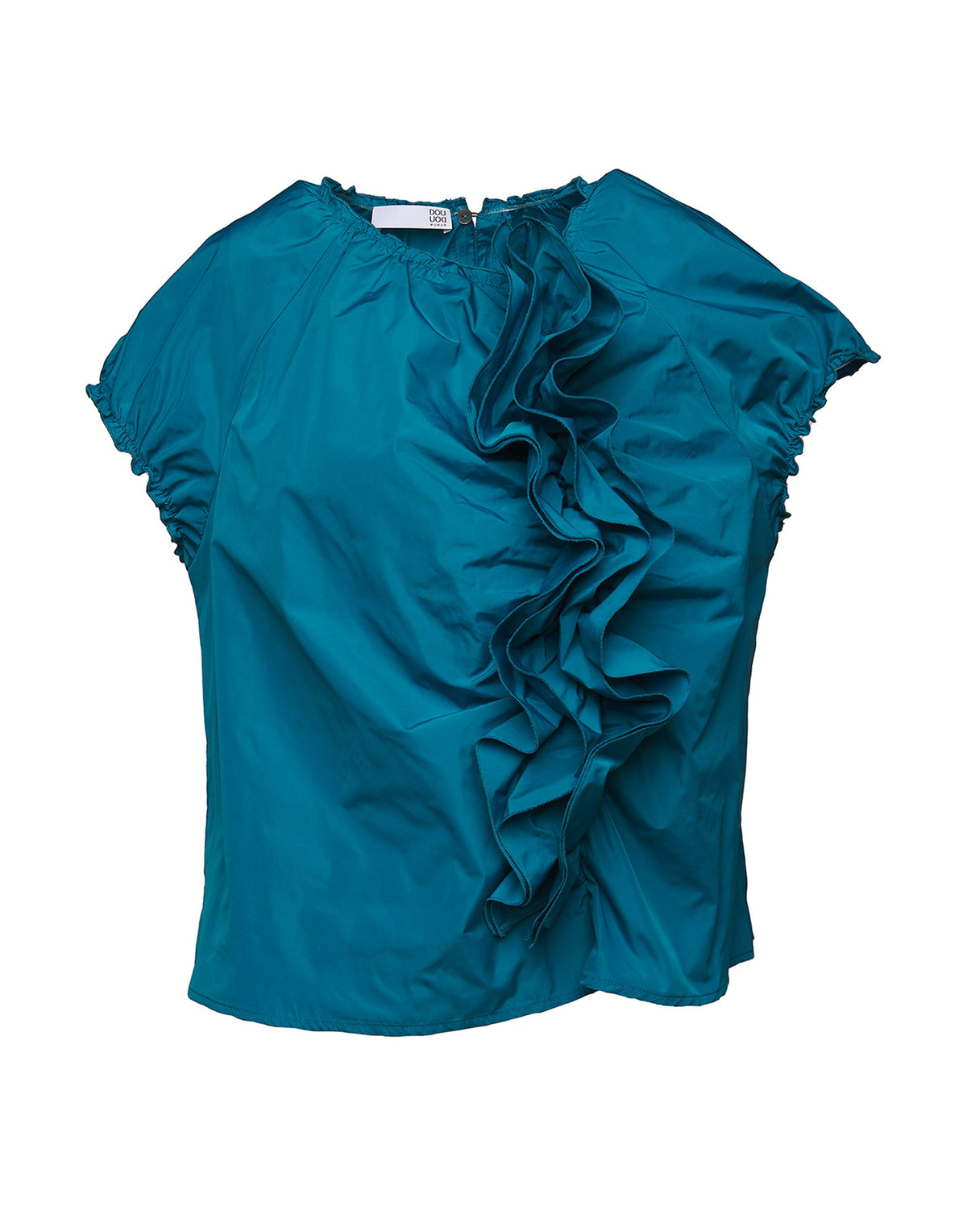 DOUUOD Top con Rouches in Taffetas Microfibra Topazio