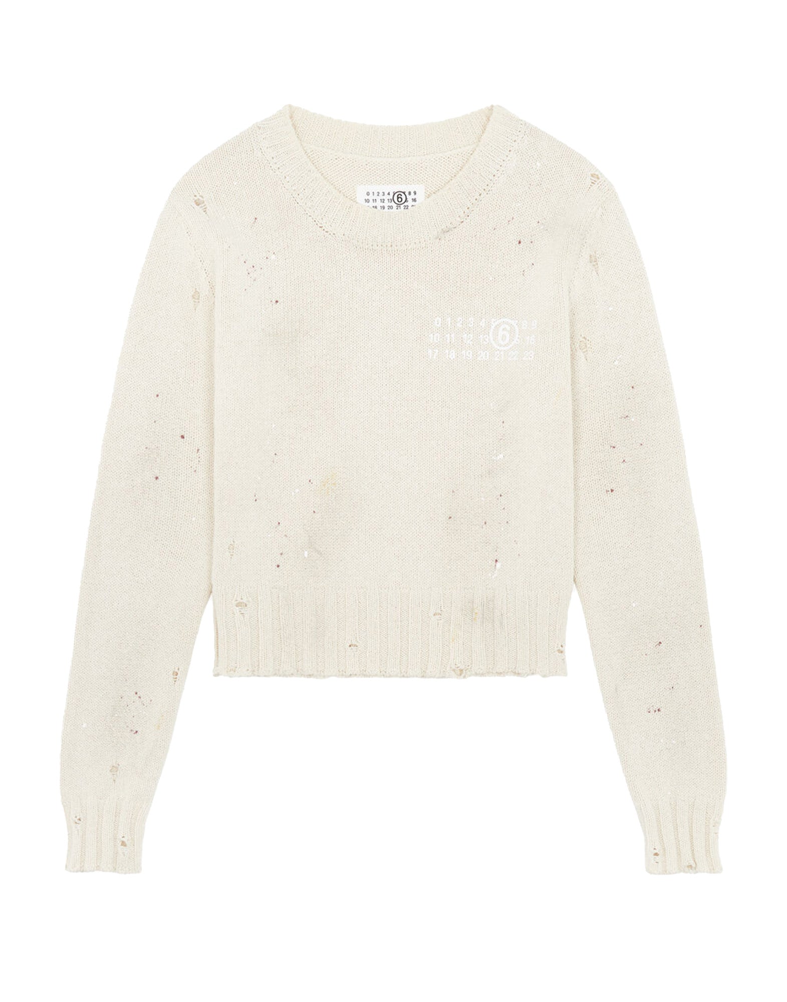 MM6 MAISON MARGIELA Maglia a Coste con Residui di Vernice Crema