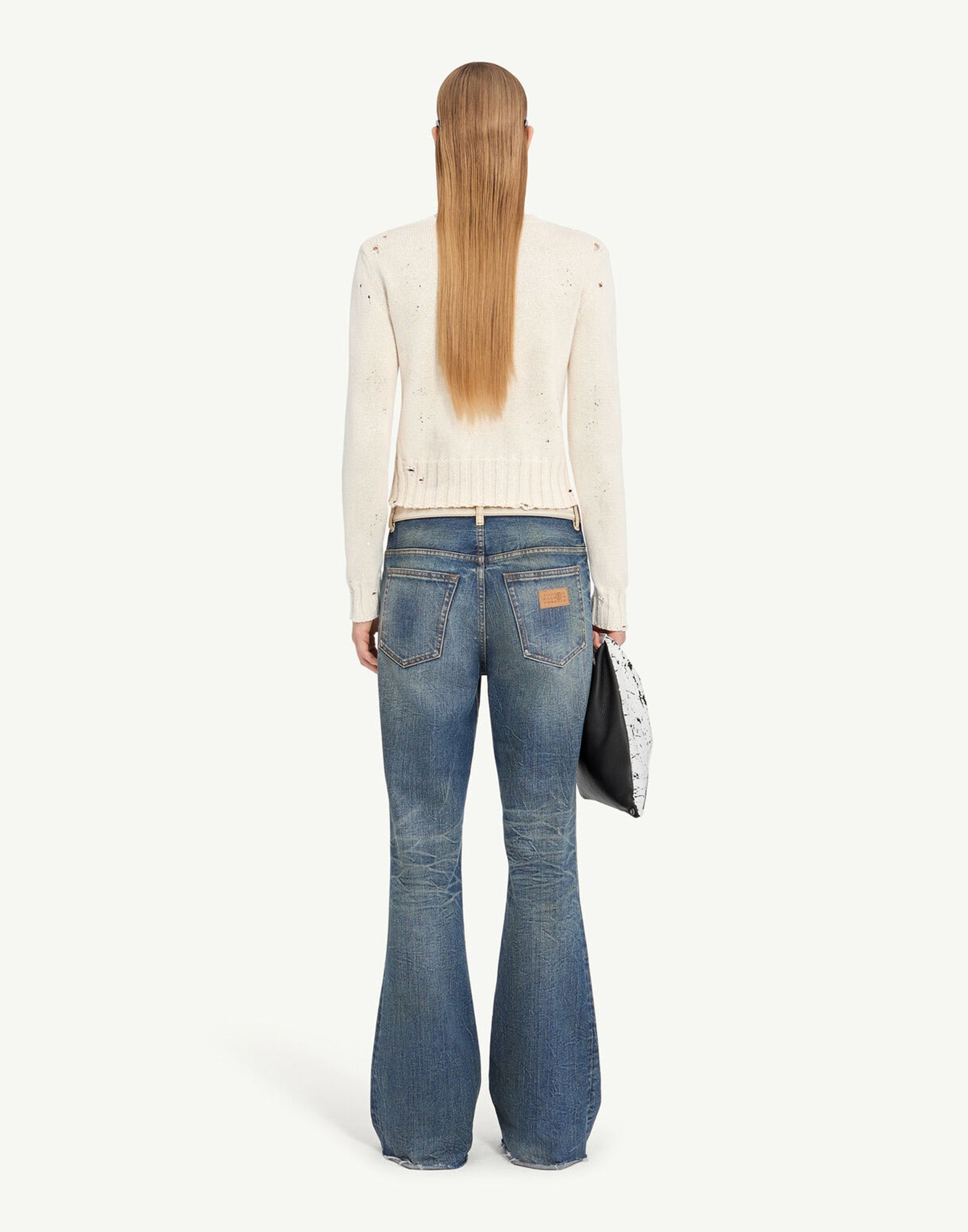 MM6 MAISON MARGIELA Maglia a Coste con Residui di Vernice Crema