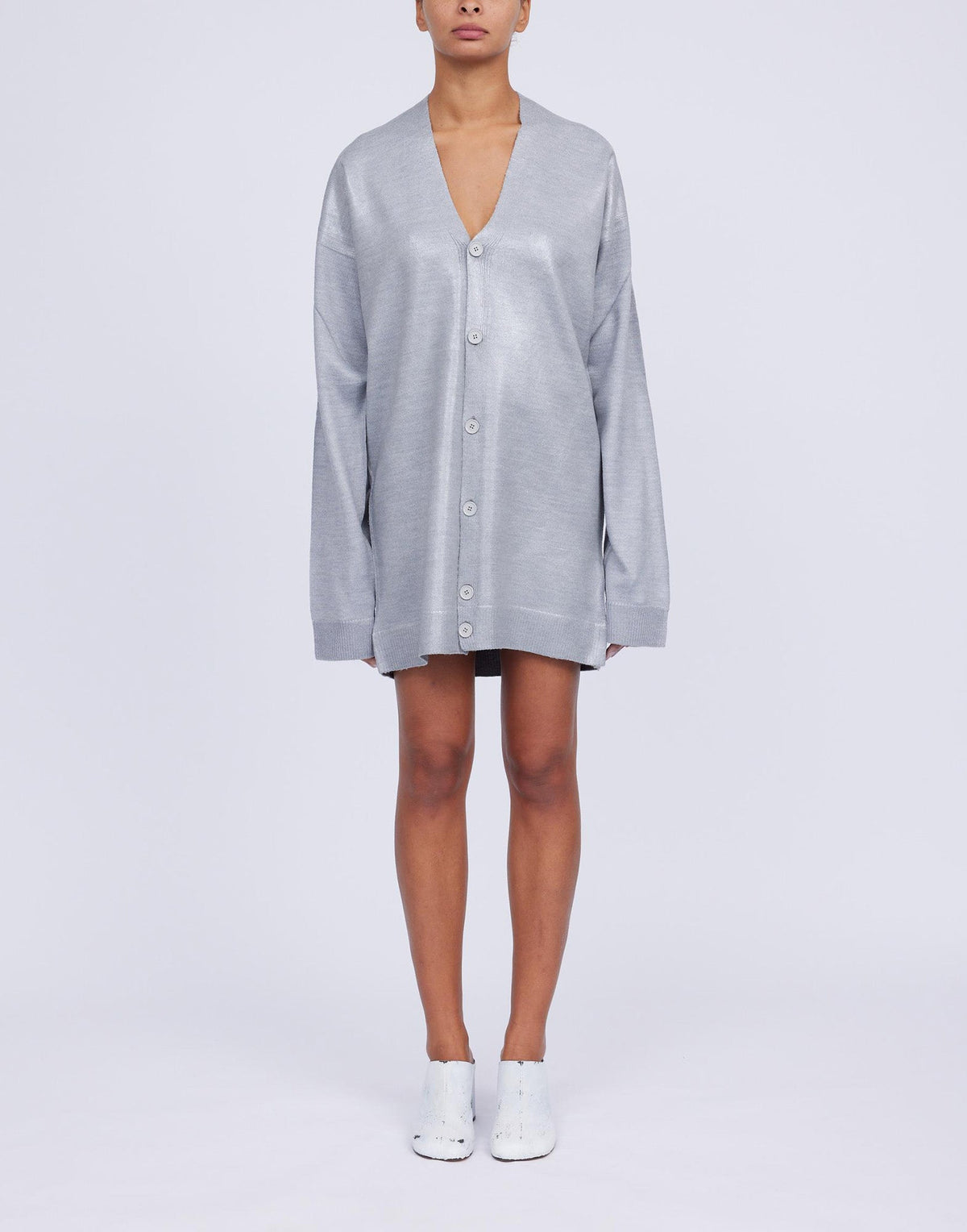 MM6 MAISON MARGIELA Cardigan in Misto Lana Spalmata Grigio Melange