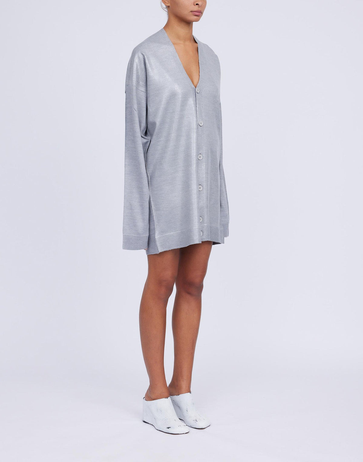 MM6 MAISON MARGIELA Cardigan in Misto Lana Spalmata Grigio Melange