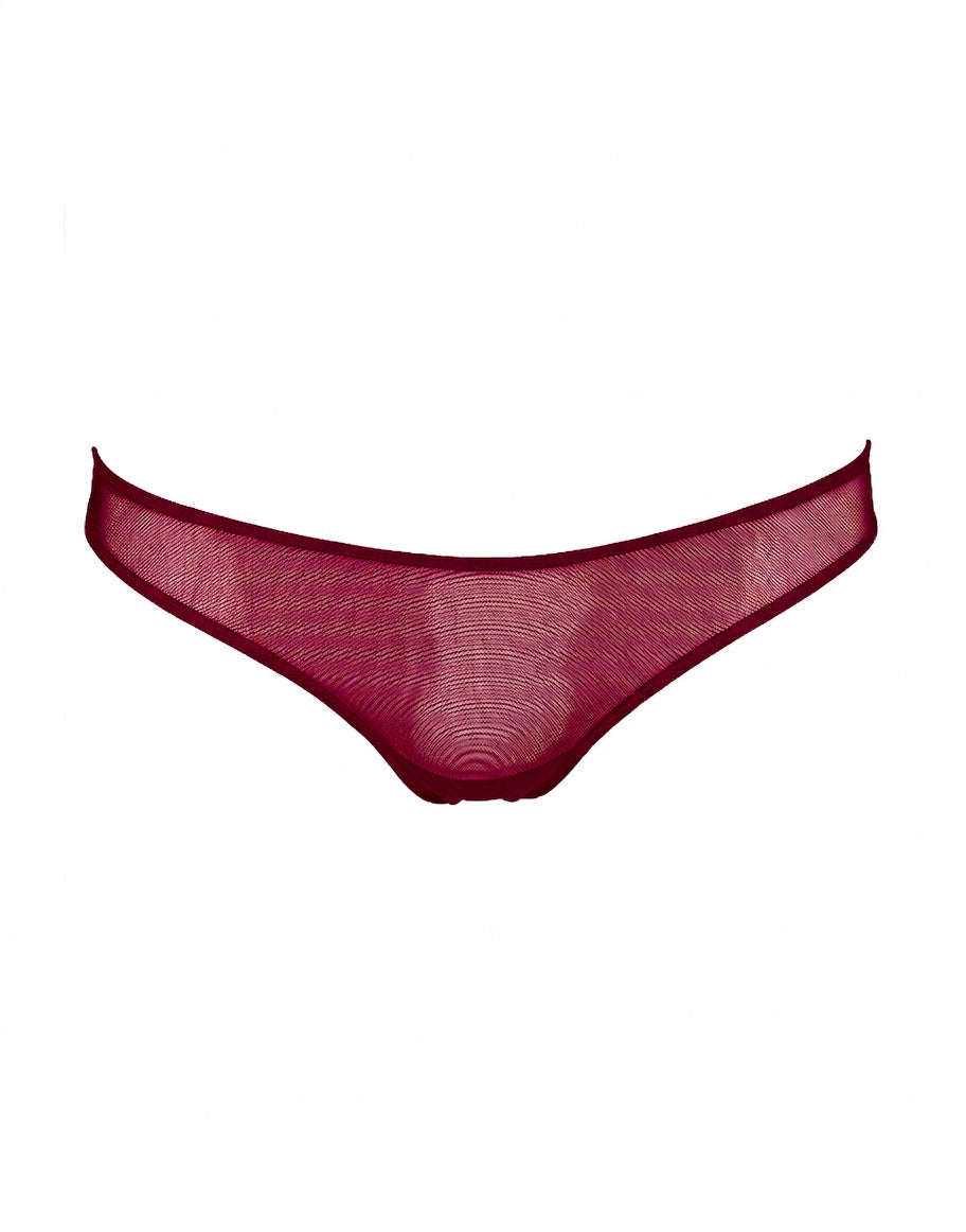 DOUUOD Slip a Brasiliana in Tulle Elasticizzato Bordeaux