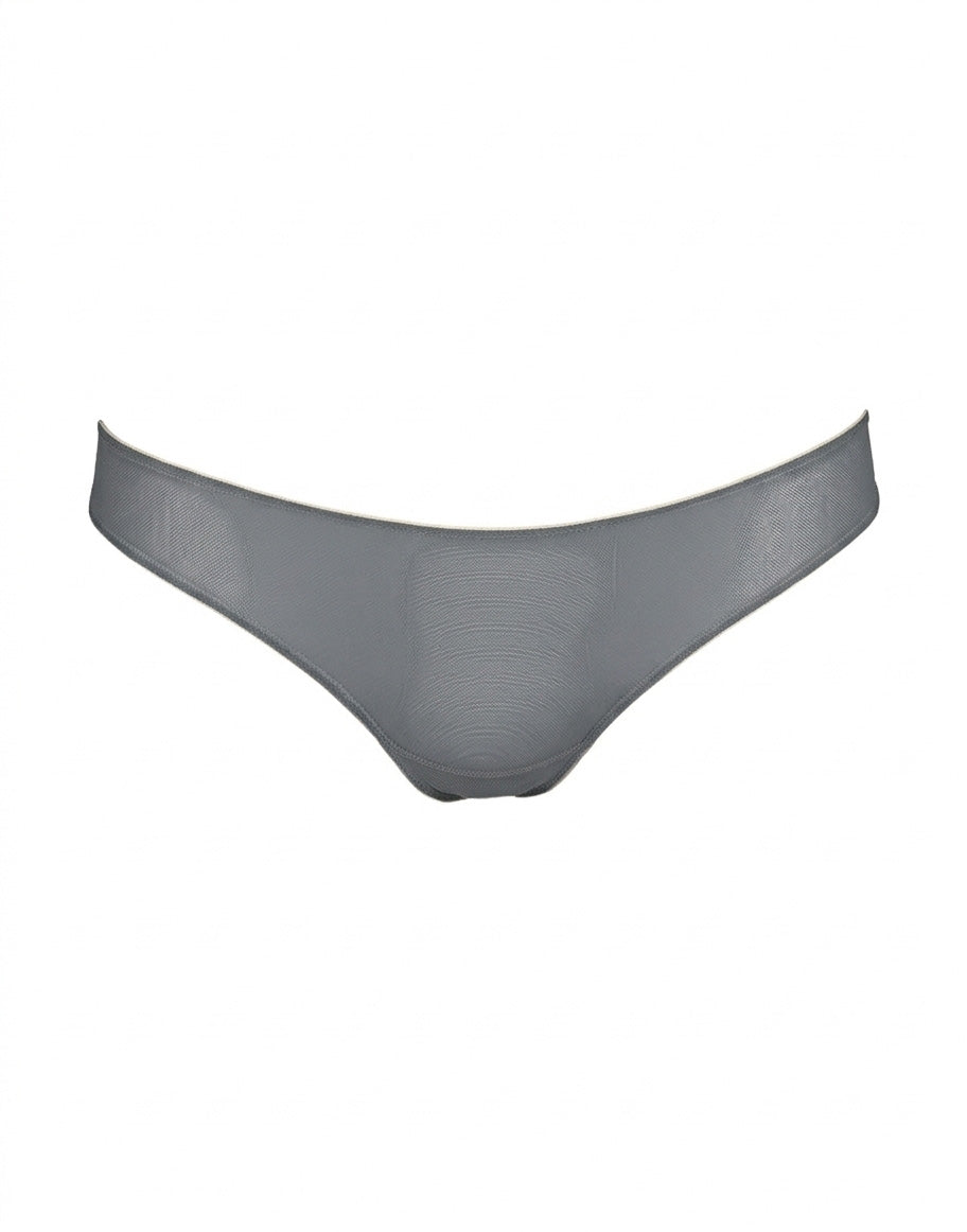 DOUUOD Slip a Brasiliana in Tulle Elasticizzato Grigio