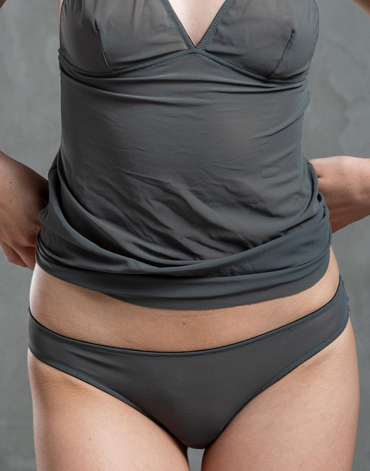 DOUUOD Slip a Brasiliana in Tulle Elasticizzato Grigio