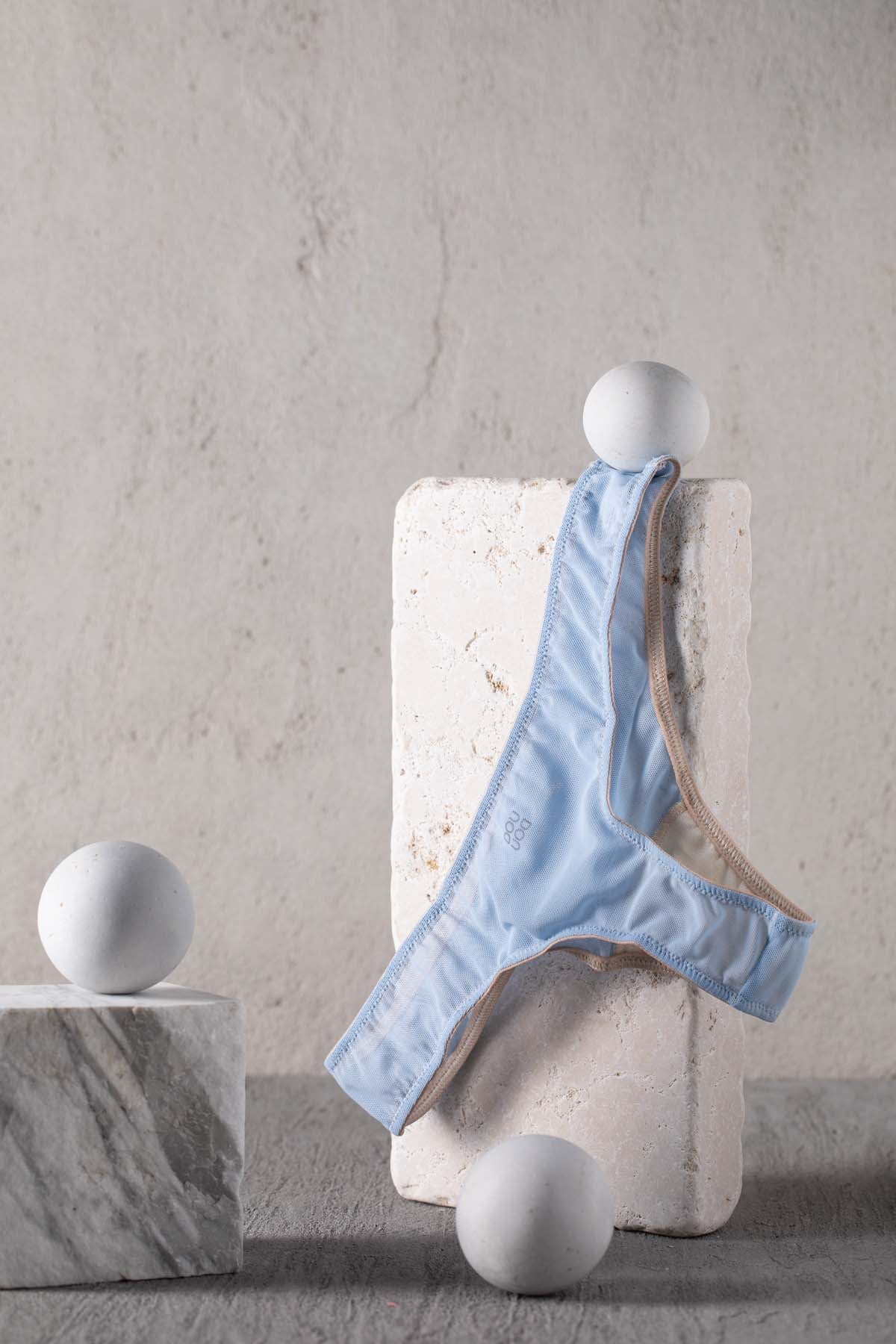 DOUUOD Slip a Brasiliana in Tulle Elasticizzato Azzurro