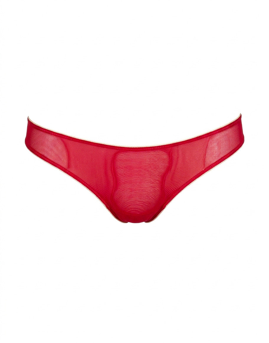 DOUUOD Slip a Brasiliana in Tulle Elasticizzato Rosso