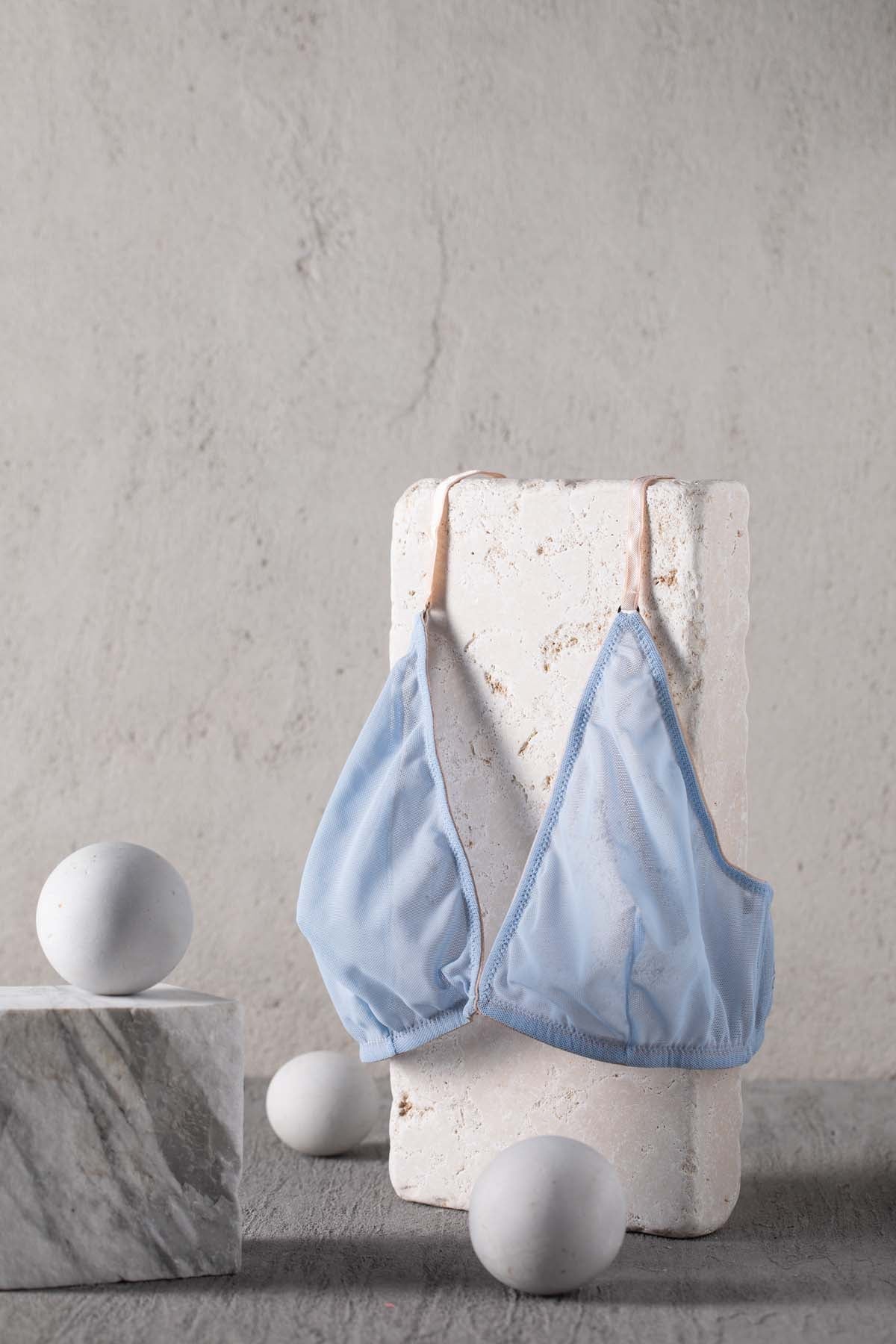 DOUUOD Reggiseno a Triangolo in Tulle Elasticizzato Azzurro