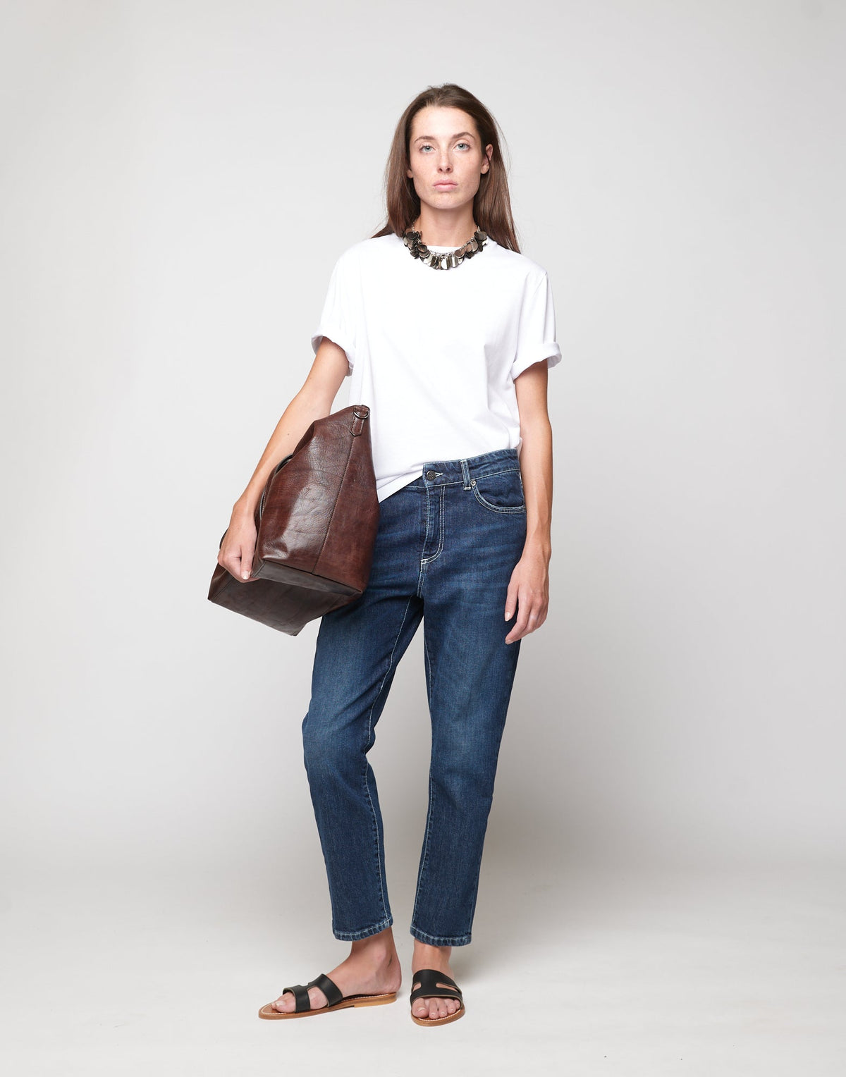 DOUUOD Shooping Grande in Cuoio Tuffato Lavato Moro