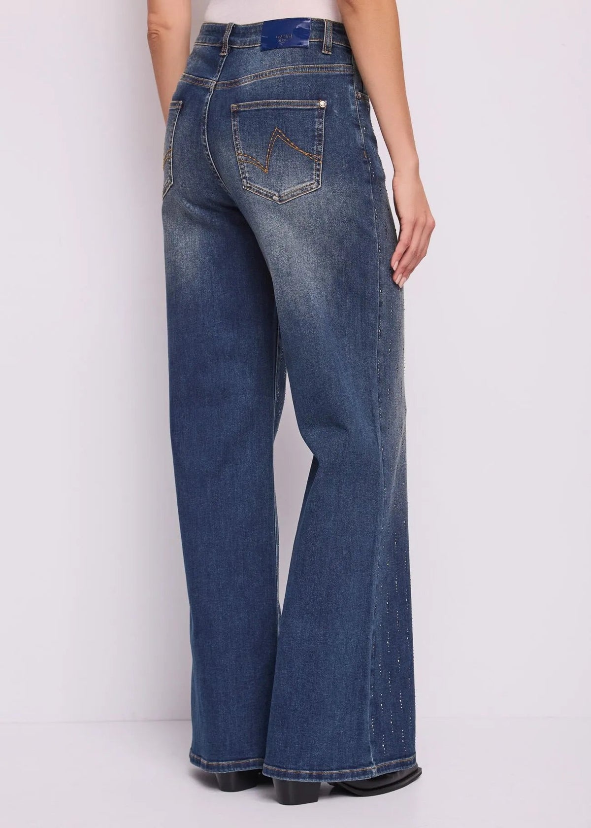 Gaudì Jeans wide leg da donna in cotone used  621BD26029 blu