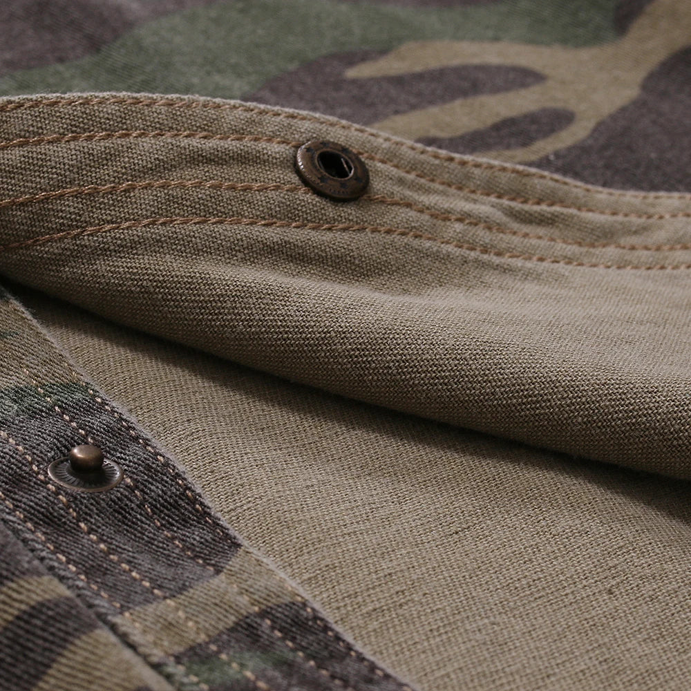 Camicia Uomo Slim Fit Stile Militare con Tasche Frontali