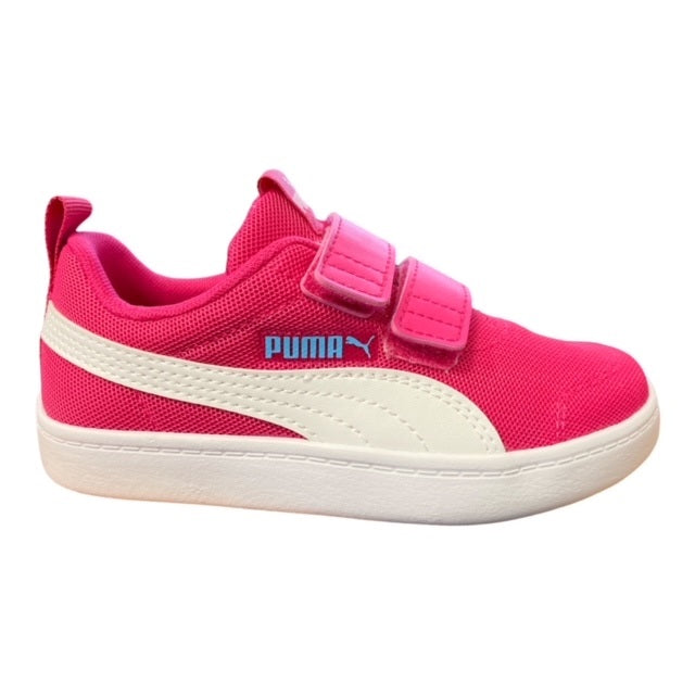 Puma Girls' Courtflex v2 Mesh V PS 371758 11 Beetroot Purple White Hook-and-Loop Sneakers