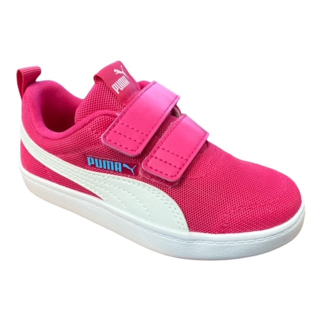 Puma Girls' Courtflex v2 Mesh V PS 371758 11 Beetroot Purple White Hook-and-Loop Sneakers