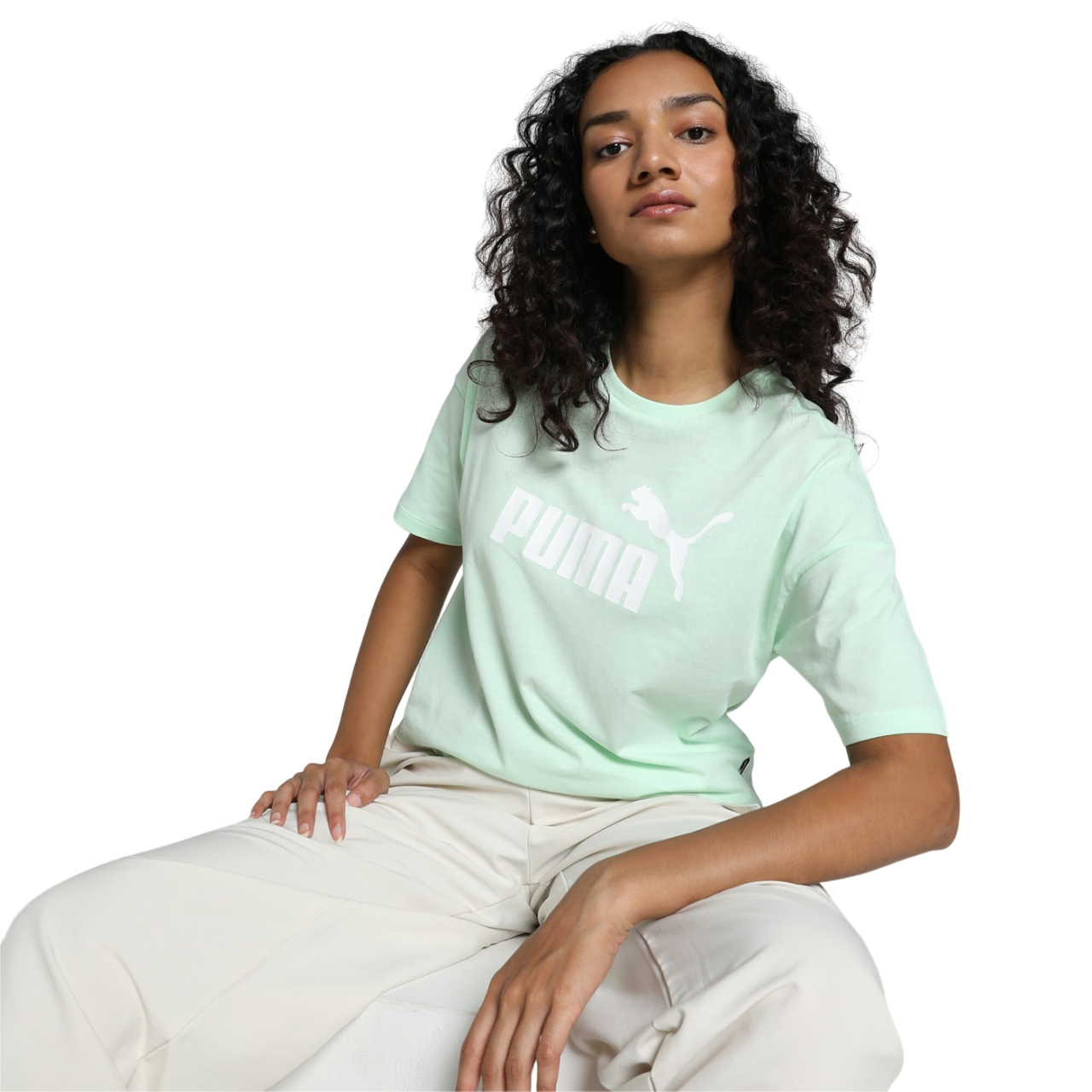 Puma Women's ESS Cropped Logo Short Sleeve T-Shirt 586866 88 Mint Green