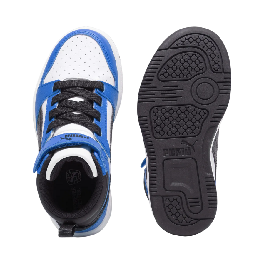 Puma boys' high-top lace-up and hook-and-loop shoe Rebound V6 393832-06 white-black-blue