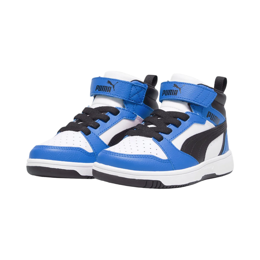 Puma boys' high-top lace-up and hook-and-loop shoe Rebound V6 393832-06 white-black-blue