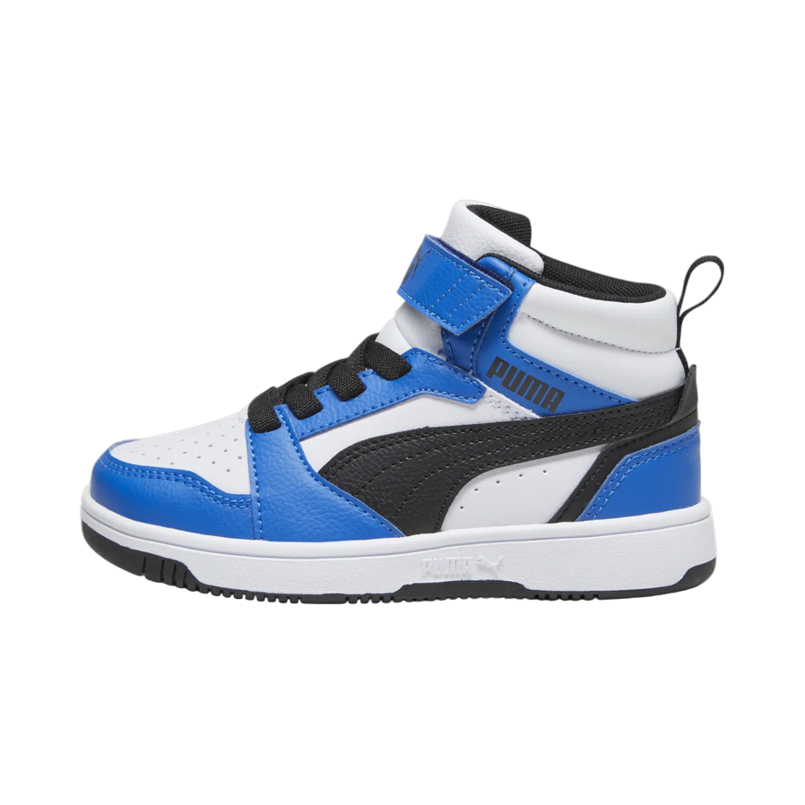 Puma boys' high-top lace-up and hook-and-loop shoe Rebound V6 393832-06 white-black-blue