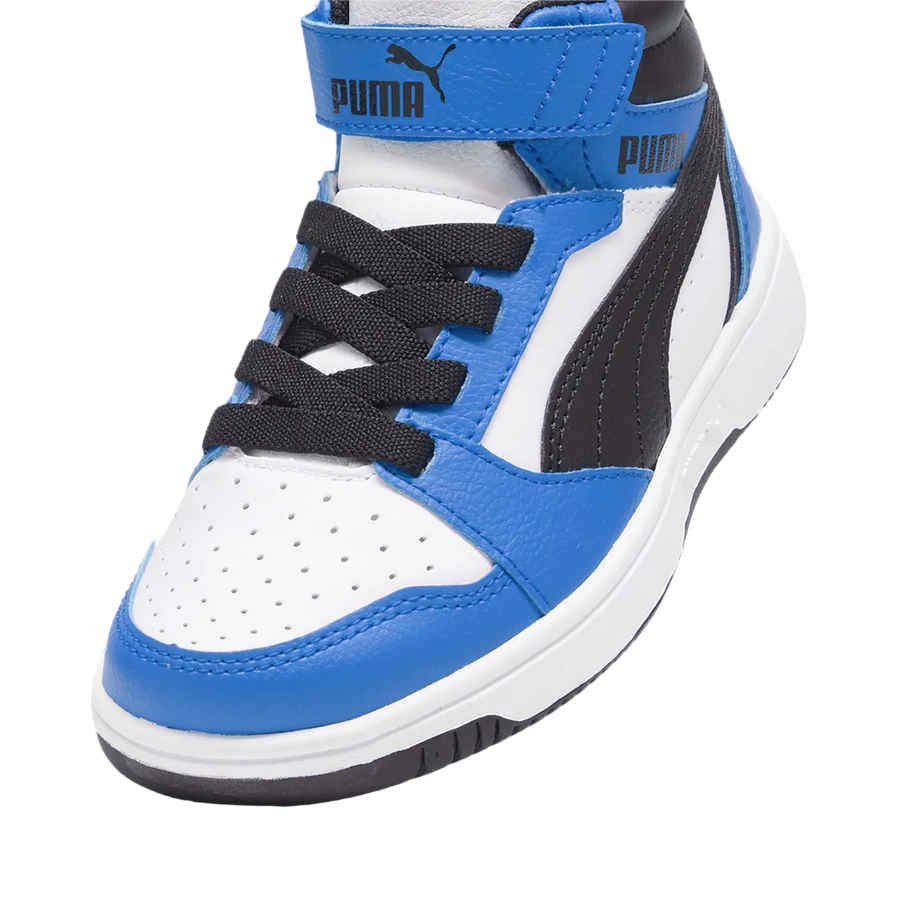 Puma boys' high-top lace-up and hook-and-loop shoe Rebound V6 393832-06 white-black-blue