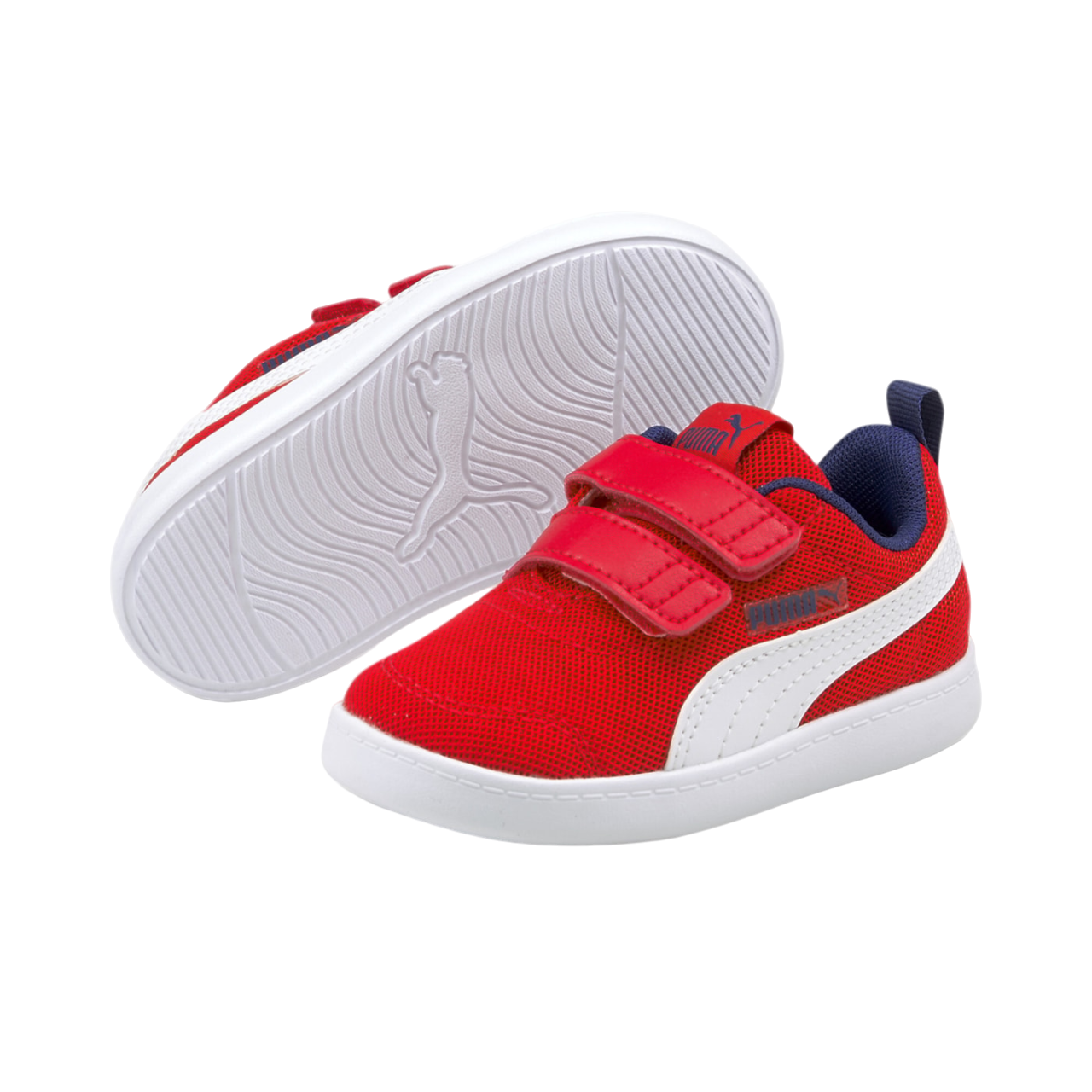 Puma Courtflex v2 Mesh V Kids' Hook and Loop Trainers 371759 06 Red White
