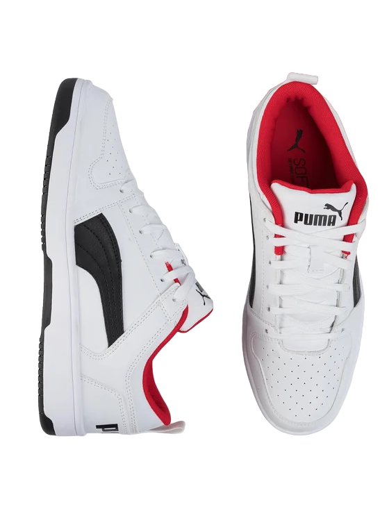 Puma Men's Rebound Lay Up Lo Sneakers 369866 01 White Black Red