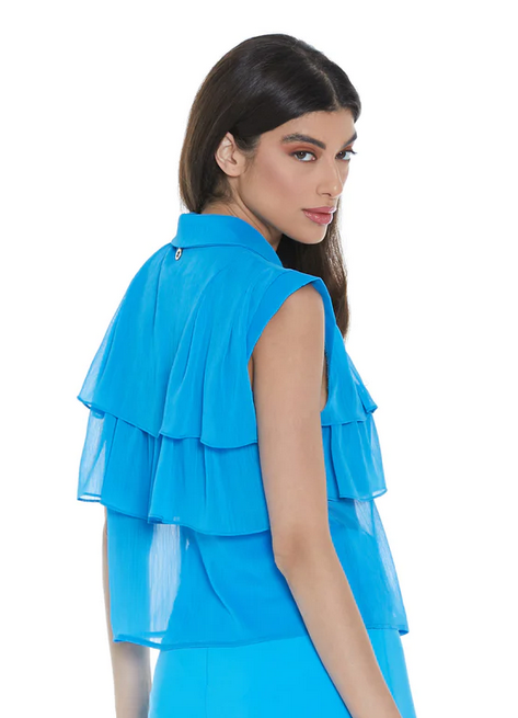 Relish Camicia Donna Senza Maniche con Balza Azzurro Malibu - RDP2303009036