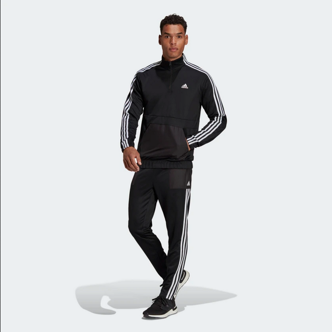 Adidas Men's Aeroready Tricot Quarter Zip Tracksuit HE2233 Black White