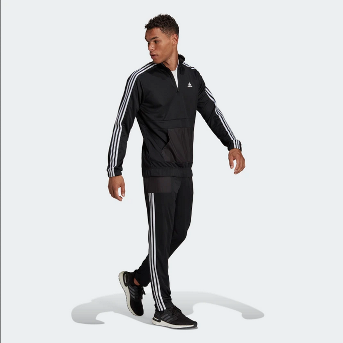 Adidas Men's Aeroready Tricot Quarter Zip Tracksuit HE2233 Black White