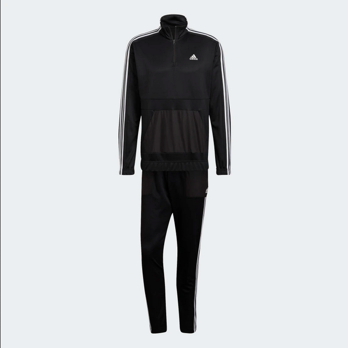 Adidas Men's Aeroready Tricot Quarter Zip Tracksuit HE2233 Black White