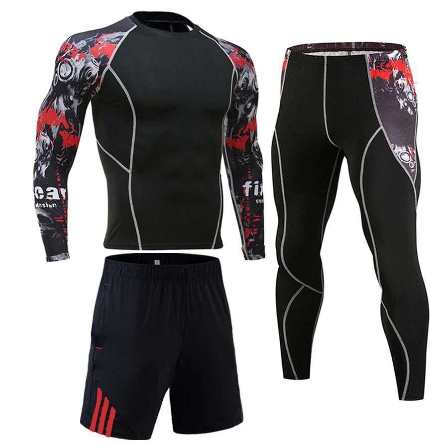 Tuta Sportiva a Compressione Uomo – Completo 3 Pezzi Fitness Palestra Elasticizzato