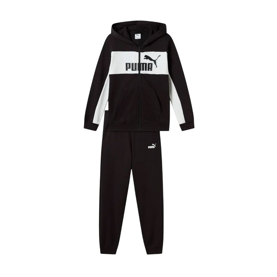 Puma Junior Block Hooded Tracksuit 689047-01 Black-White