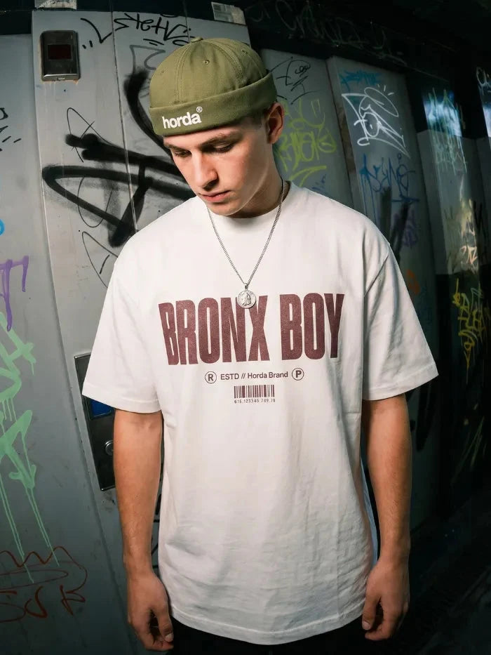 T-Shirt Bianca Bronx Boy 200gr Oversize Cotone Made in Italy