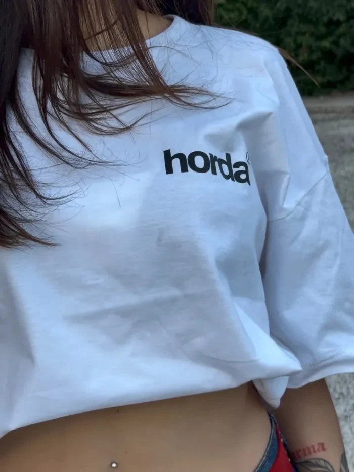 T-Shirt Donna Human Case Boxy Fit Cropped 100% Cotone Made in Italy