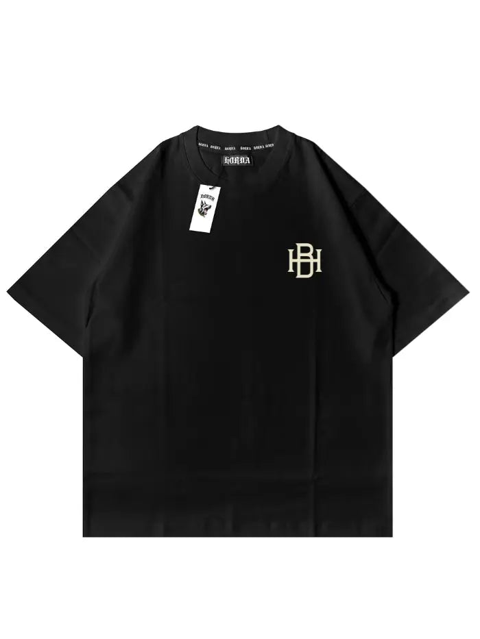 T-shirt Nera Signature Boxy Cotone Italiano Comfort e Stile