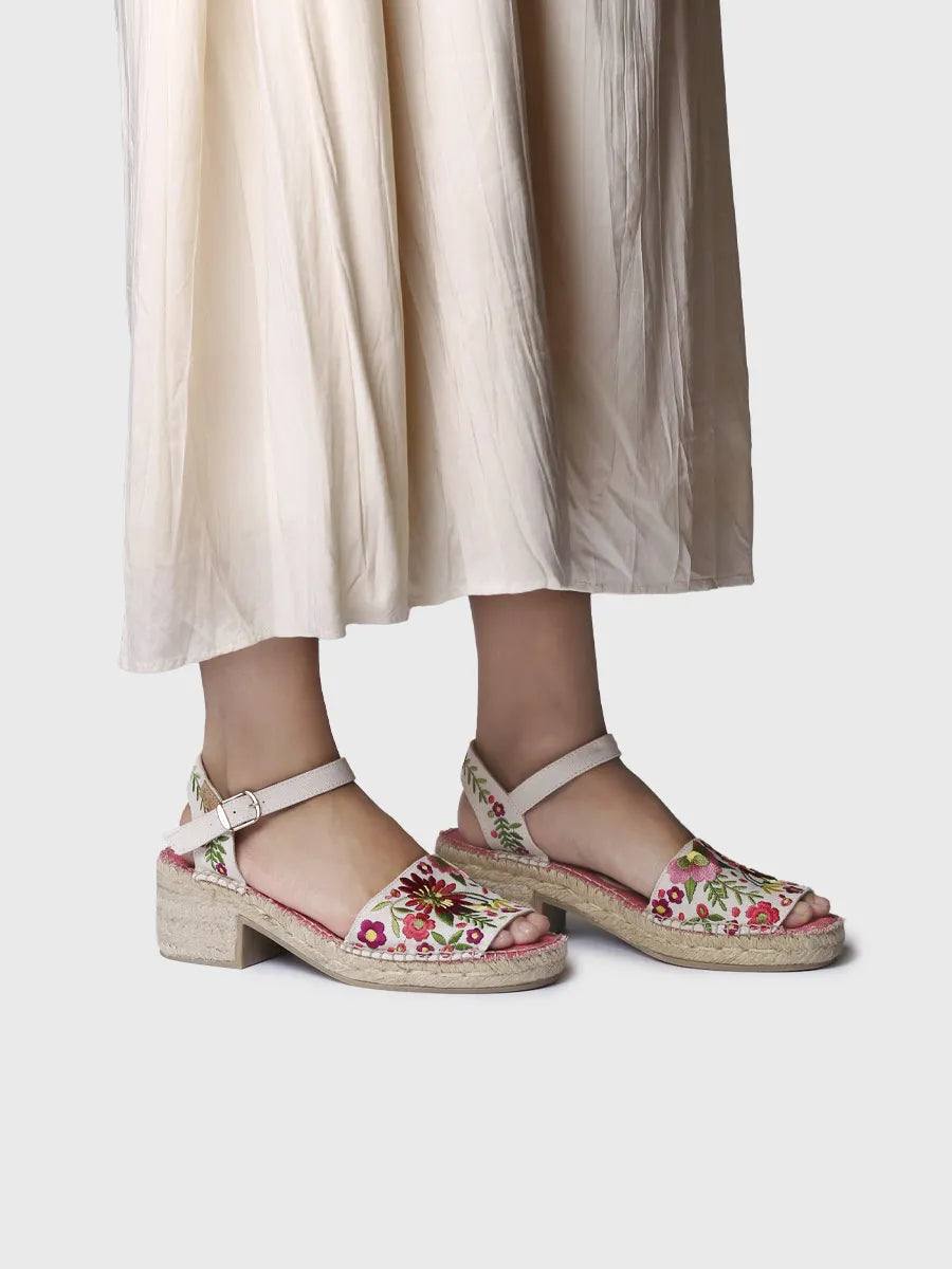 Toni Pons Espadrilla da donna con tacco basso e ricamo floreale Tamariu