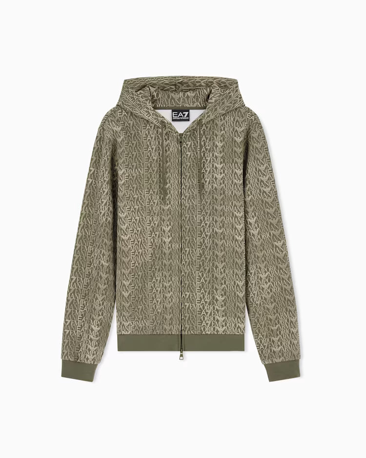 EA7 ARMANI Felpa Logo Series full zip con cappuccio in misto cotone 7M002206 AF12660 F7011 verde