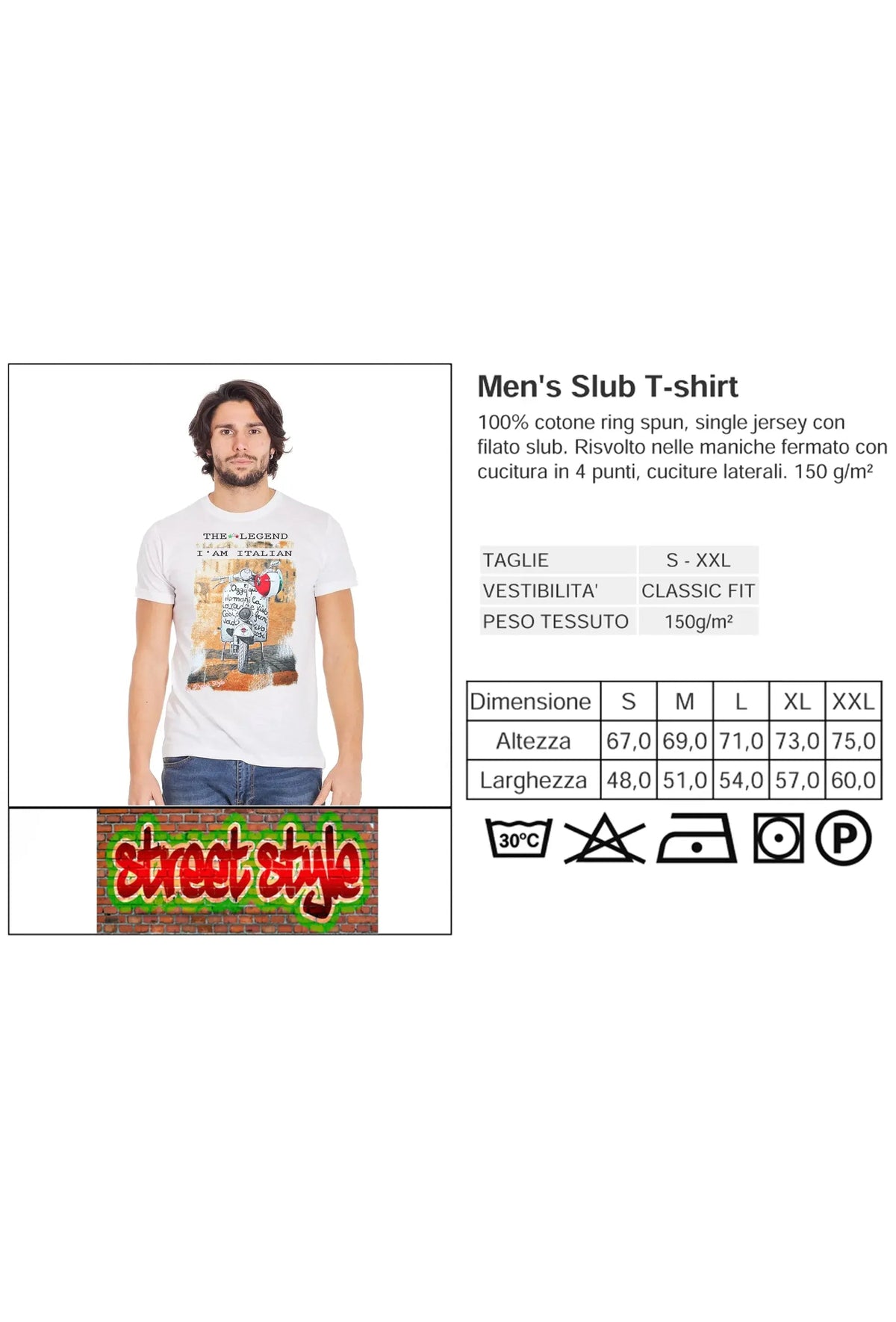 The Legend Vespa - T-Shirt Uomo 100% Cotone Fiammato