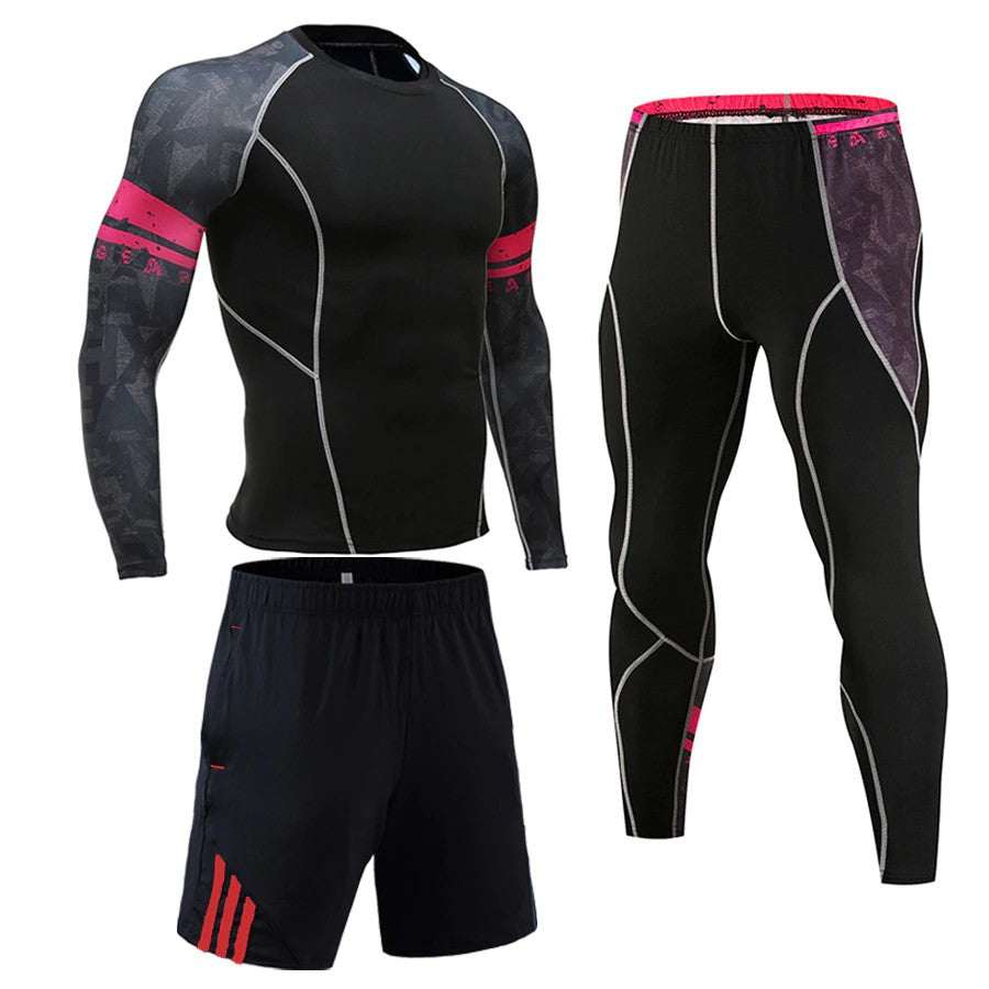 Tuta Sportiva a Compressione Uomo – Completo 3 Pezzi Fitness Palestra Elasticizzato