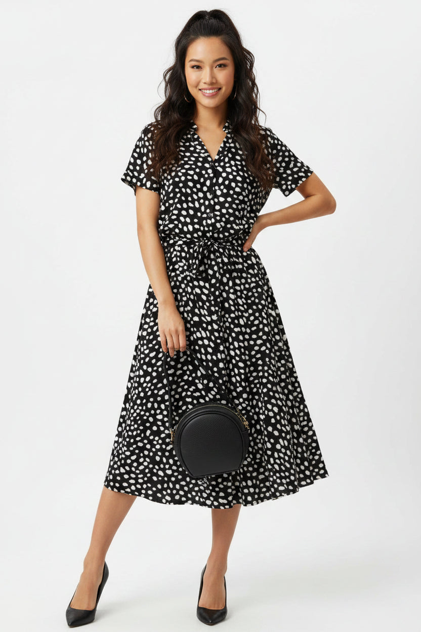 Vestito Lungo Donna a Pois con Maniche Corte | Abito Estivo Leggero