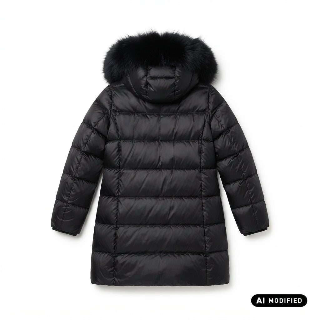 Bomboogie piumino lungo con cappuccio e pelliccia da donna CW786PDLC6 90 nero