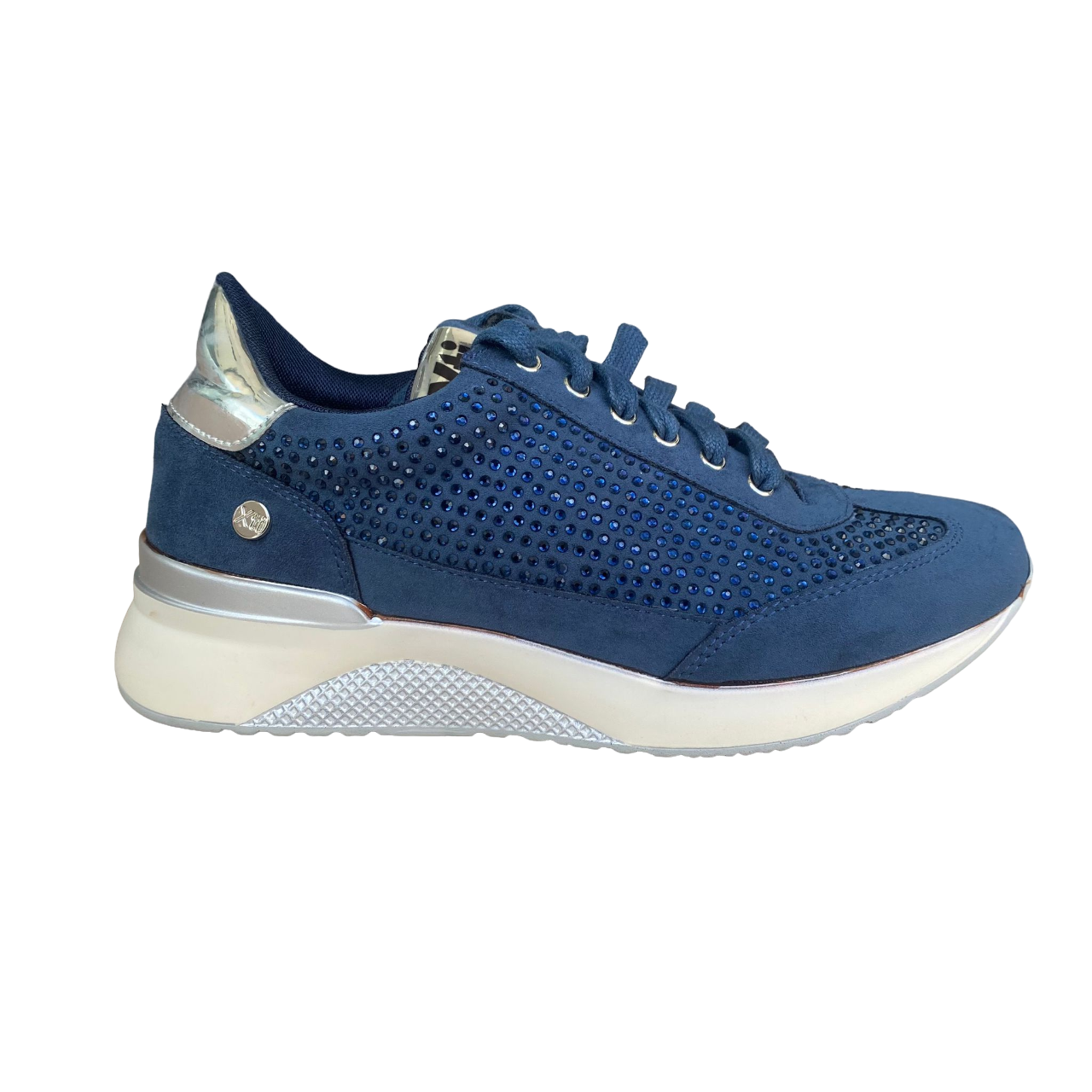 Xti women's casual shoe Zapato 48934 with blue suede and rhinestone upper