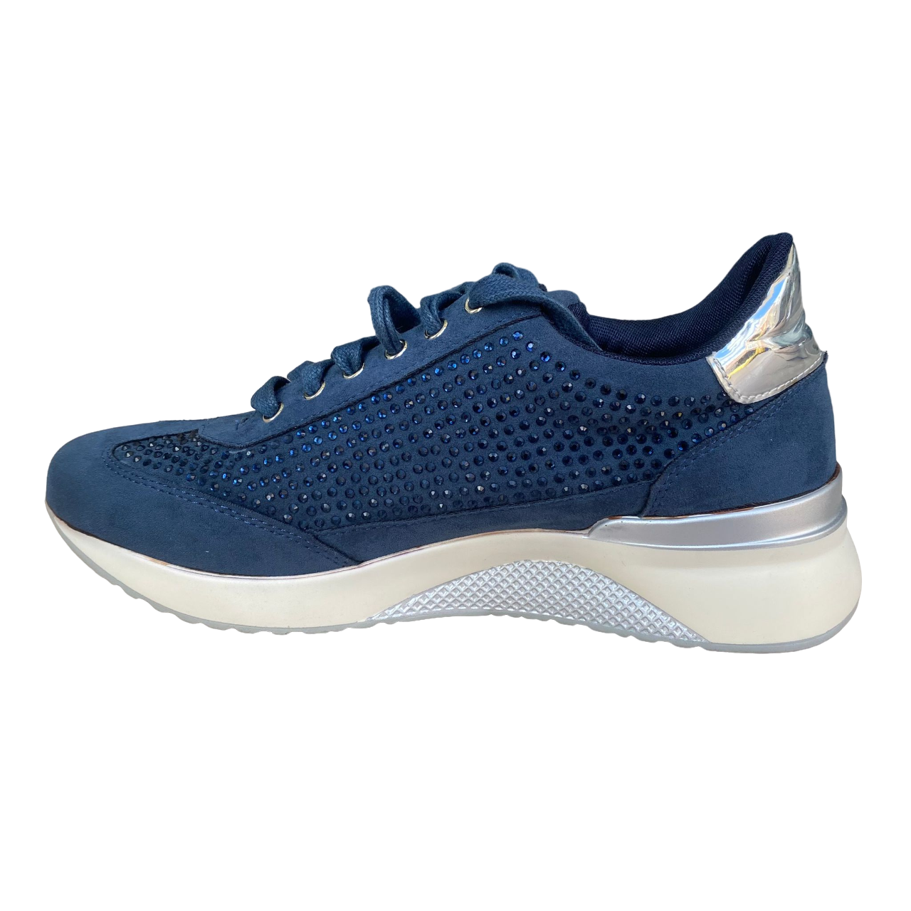 Xti women's casual shoe Zapato 48934 with blue suede and rhinestone upper