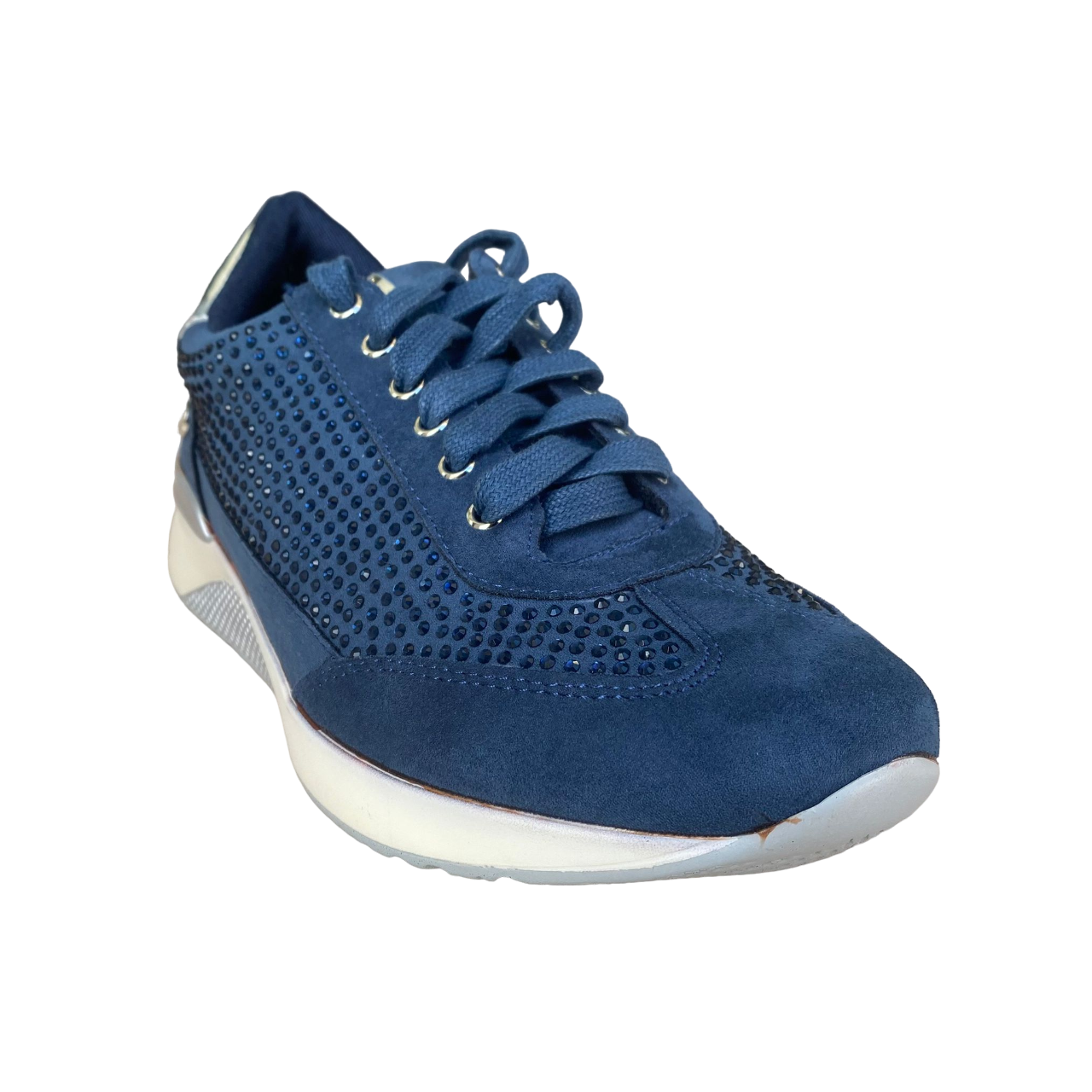 Xti women's casual shoe Zapato 48934 with blue suede and rhinestone upper