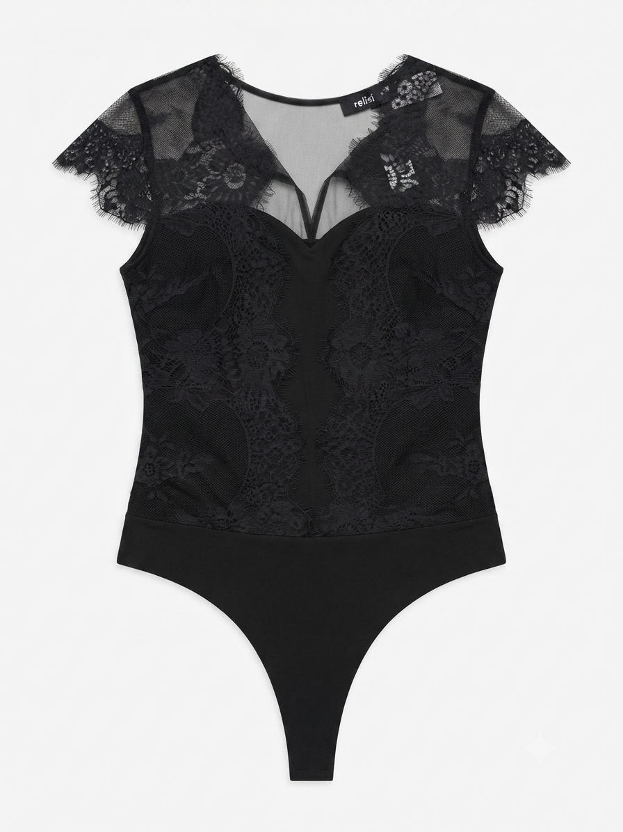 Relish Body BASIS maniche corte con inserti tulle più pizzo RDP2603006066 1199 nero