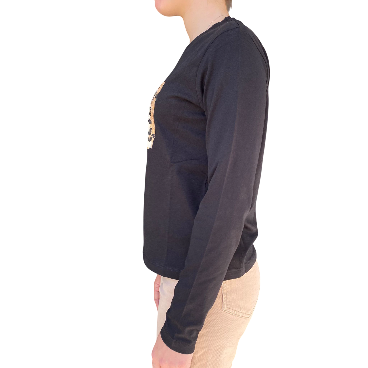 Yes Zee Maglietta Donna 1461 con Brillantini – T-Shirt Nero