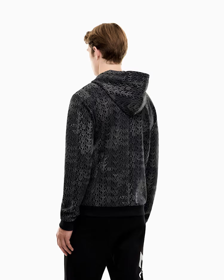 EA7 ARMANI Felpa Logo Series full zip con cappuccio in misto cotone 7M002206 AF12660 FC099 nera
