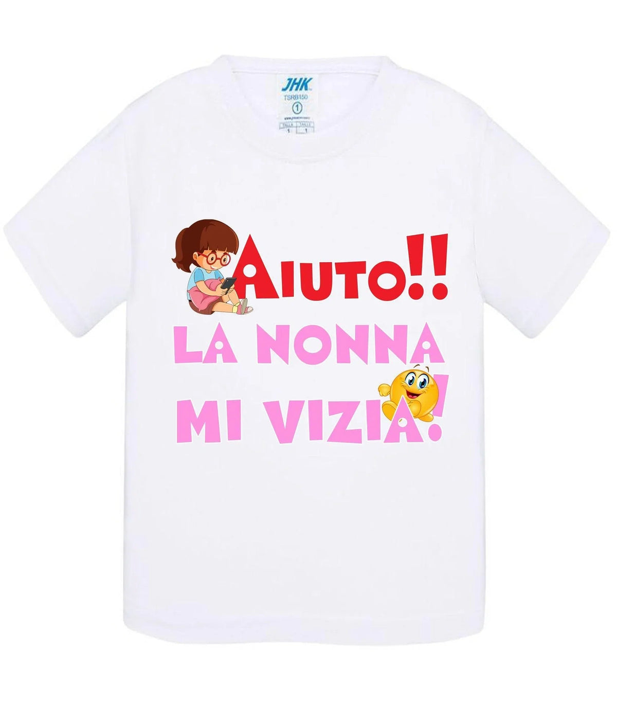 Aiuto la Nonna MI Vizia - T-shirt per Bambino/a Mod. Baby &amp; Kid Da 0 a 8 anni