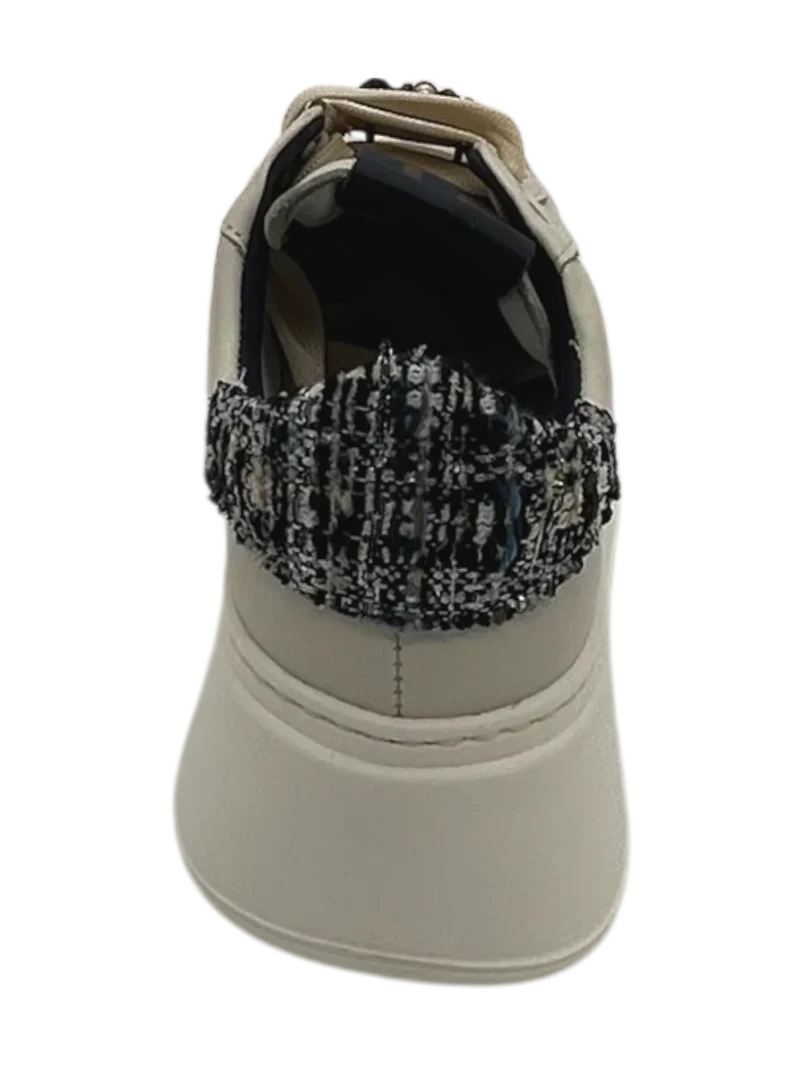 GIO+ Sneakers Donna PIA424 Pelle Panna con Gioielli blue e Dettagli Tweed