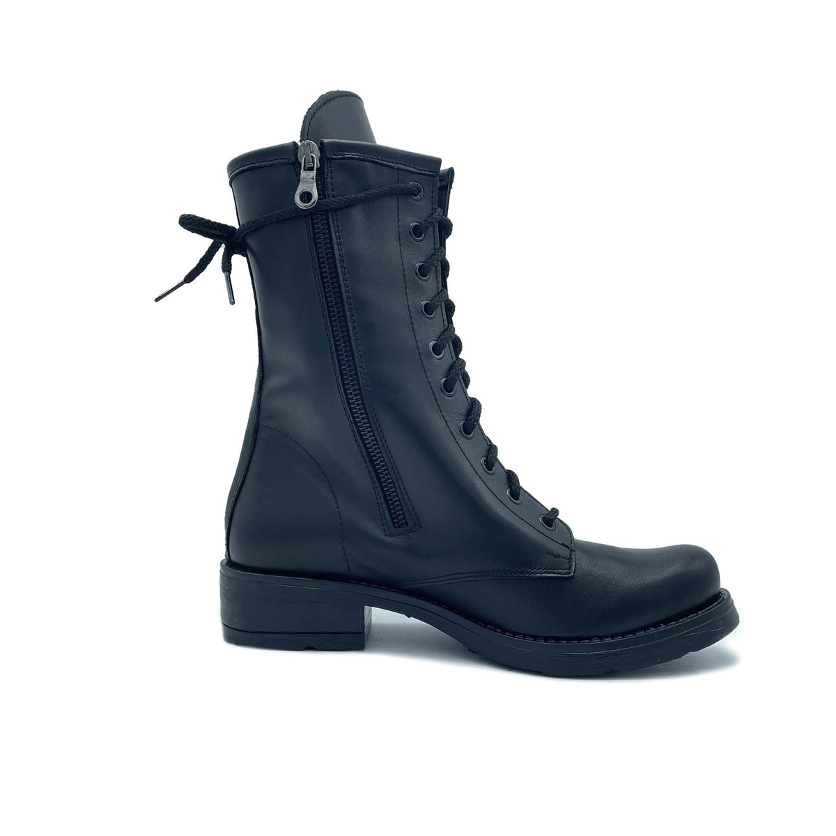 Anfibio Donna con lacci in Vera Pelle Nero - Lavorazione Artigianale Made in Italy Art. Tata