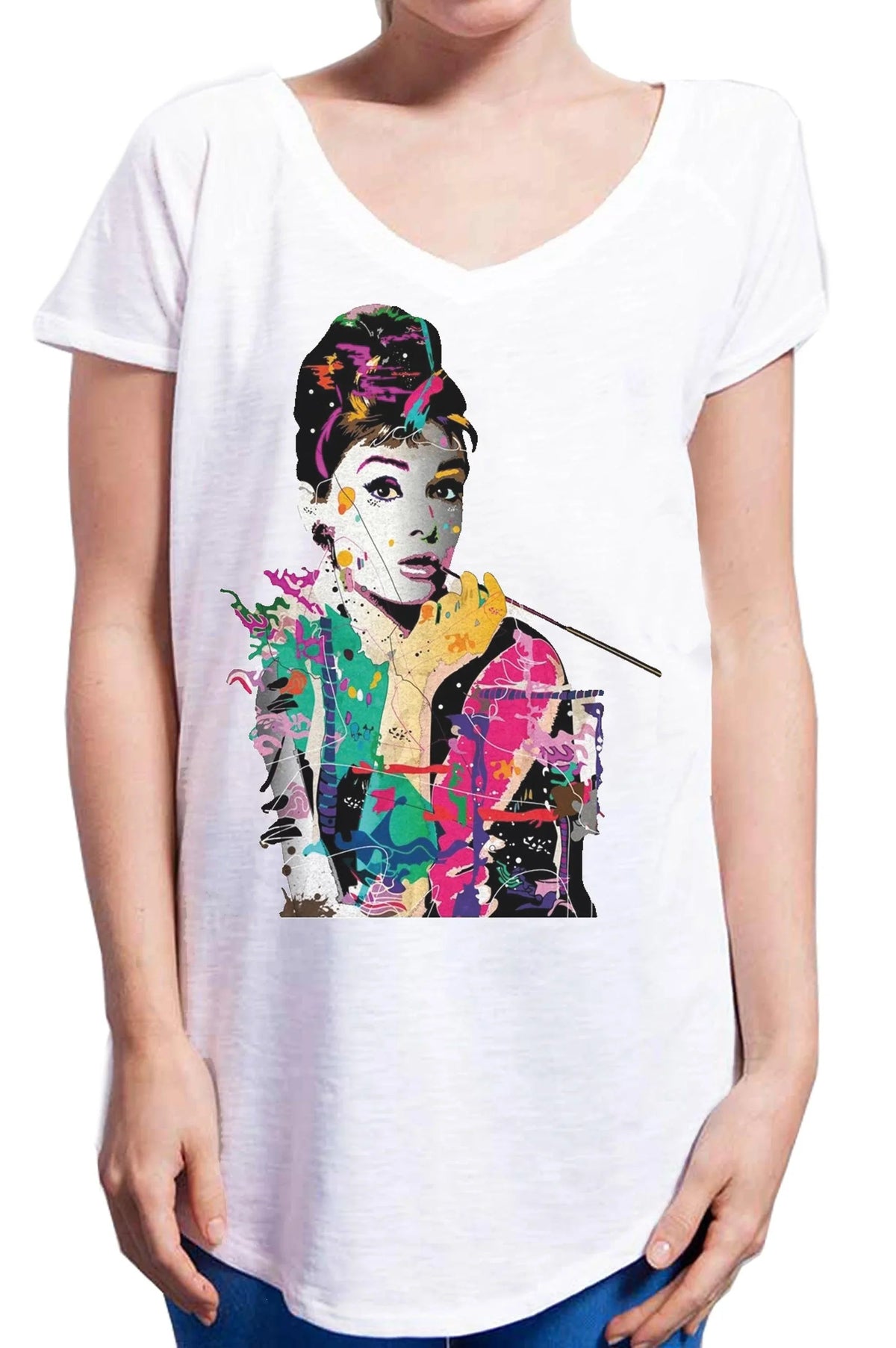 Audrey Hepburn Attrice Cinema Soggetto Stilizzato 18-15  Urban Slub Lady Donna Cotone 100% Fiammato JK
