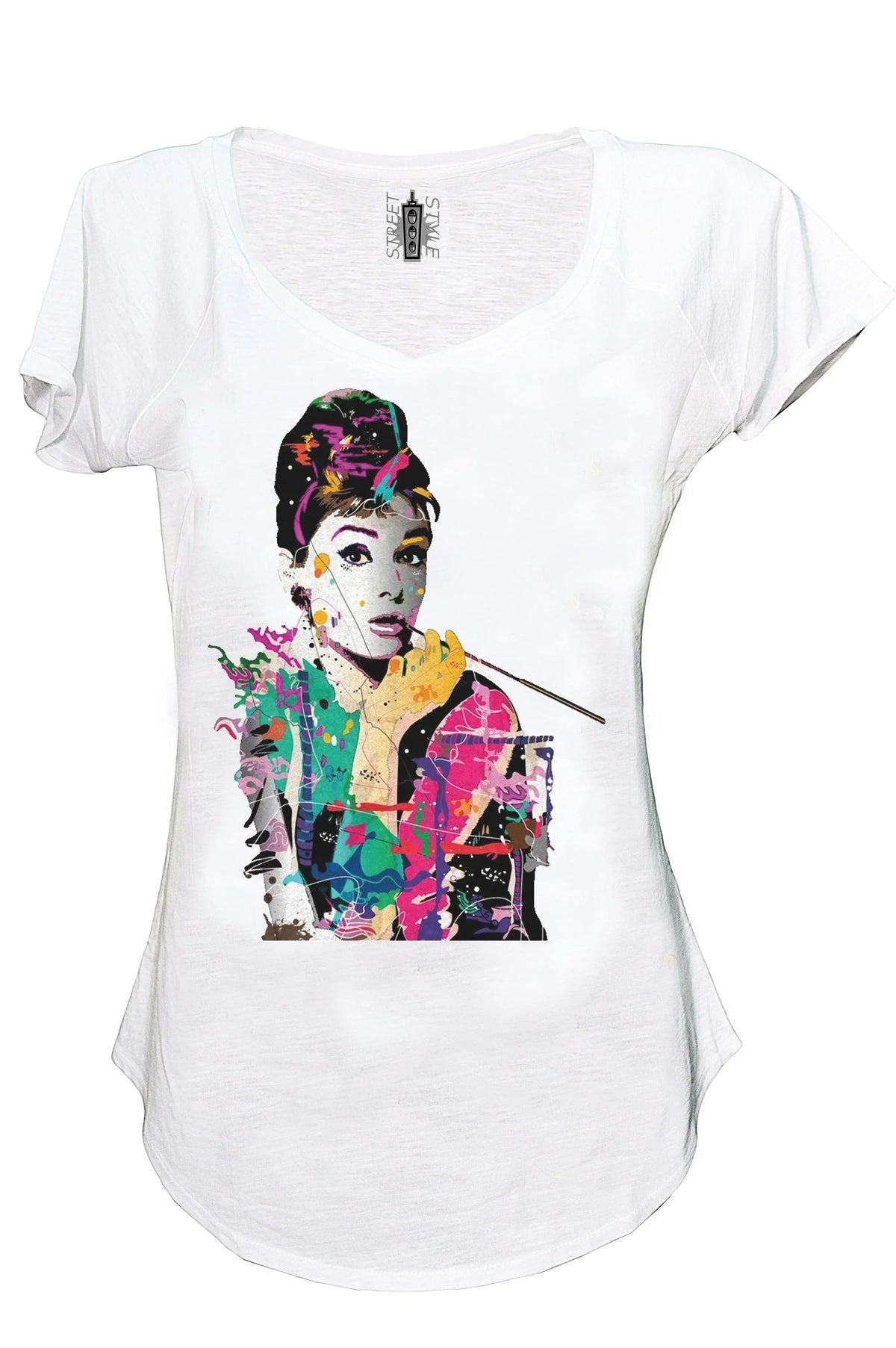 Audrey Hepburn Attrice Cinema Soggetto Stilizzato 18-15  Urban Slub Lady Donna Cotone 100% Fiammato JK